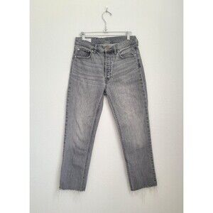 Gap High Rise Button Fly Cheeky Straight Leg Raw Hem Jeans Women’s Size 28 Gray